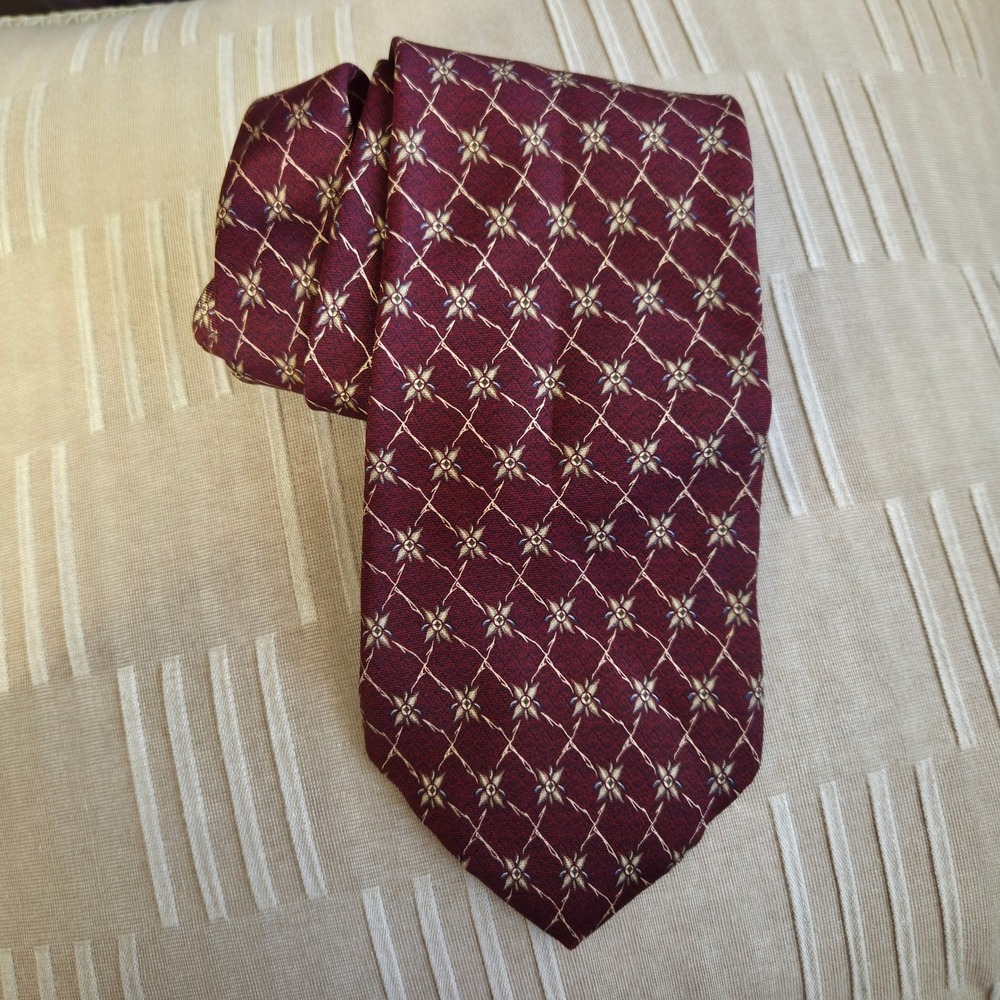 Etienne Aigner Vintage Mens Burgundy Geometric‎ Silk Tie